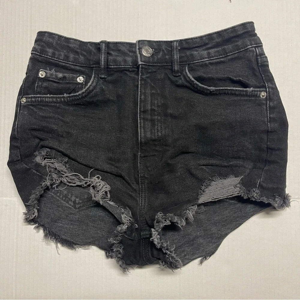 Distressed Black Denim Shorts